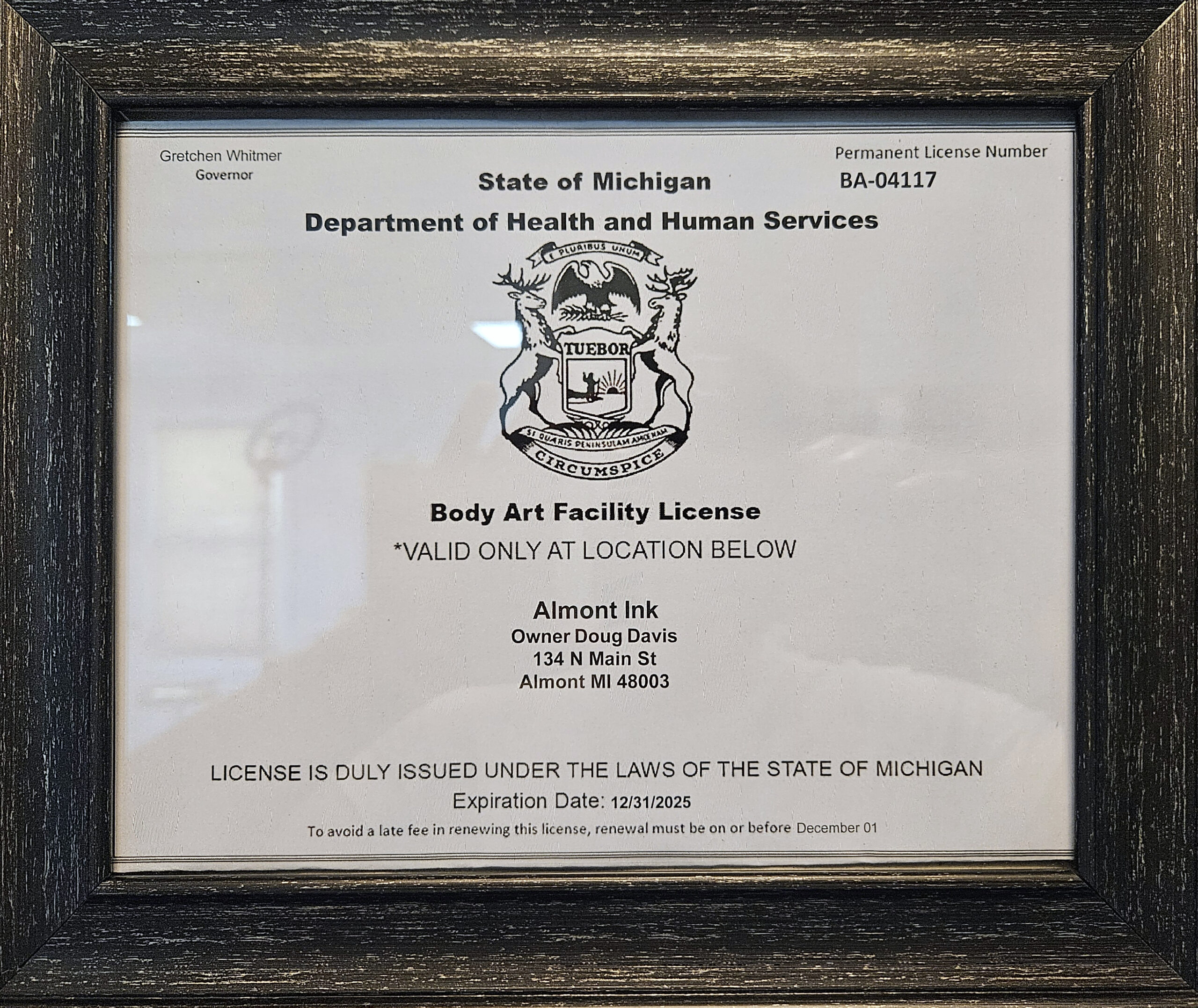 Almont Ink Body Art License Facility
