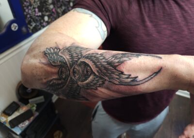 Biblical Angel forearm tattoo by Timm